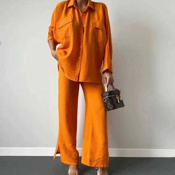 womens long sleeved shirt pants and trousers suit solid color champray loose fashion simple lapel two piece, White
womens long sleeved shirt pants and trousers suit solid color champray loose fashion simple lapel two piece, White