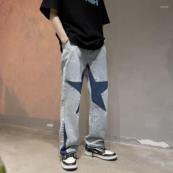men's jeans harajuku stars embroidery patchwork straight flare men y2k pants mens retro ripped oversized casual denim trousers, Blue
men's jeans harajuku stars embroidery patchwork straight flare men y2k pants mens retro ripped oversized casual denim trousers, Blue