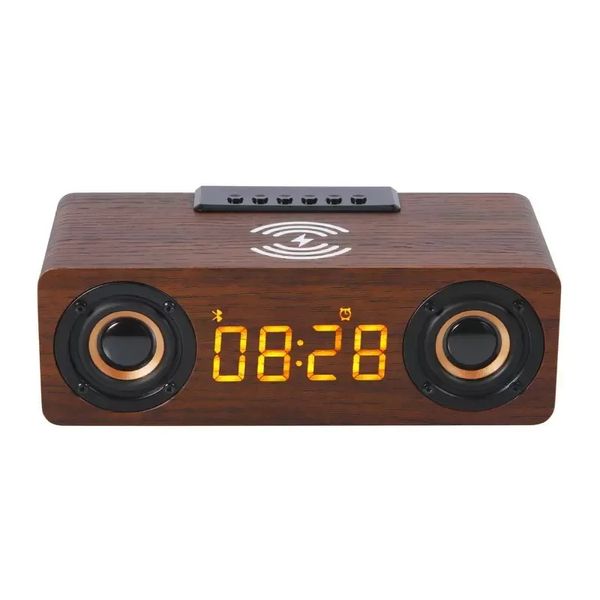 Image of K1 Wireless Charging Wooden Bluetooth Speaker Home Theater Subwoofer Alarm Clock Soundbox Stereo Surround Music Center TV Soundbar