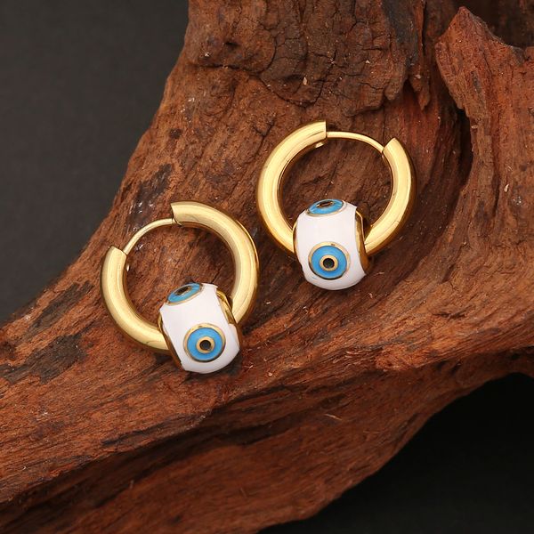 

Classic Enameled Evil Eye Beads Charm Earring 18K Gold Plated Stainless Steel Earrings