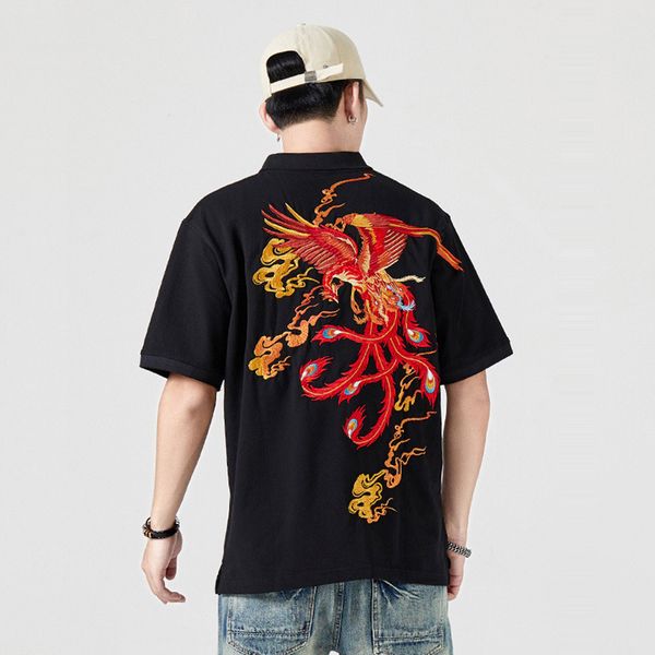 men's polos summer phoenix embroidery polo shirt men sukajan short sleeve plus size man cotton luxury streetwear male shirts 230517, White;black
men's polos summer phoenix embroidery polo shirt men sukajan short sleeve plus size man cotton luxury streetwear male shirts 230517, White;black