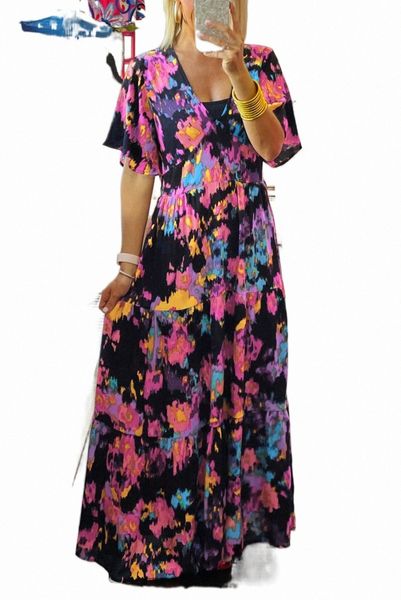 black abstract floral pattern flutter sleeve tiered maxi dress m8hg#, Black;pink
black abstract floral pattern flutter sleeve tiered maxi dress m8hg#, Black;pink