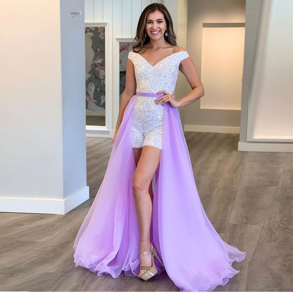 unique jumpsuit short prom dresses off the shoulder sequin outfit with detachable train graduation party vestido de fiesta, Black
unique jumpsuit short prom dresses off the shoulder sequin outfit with detachable train graduation party vestido de fiesta, Black
