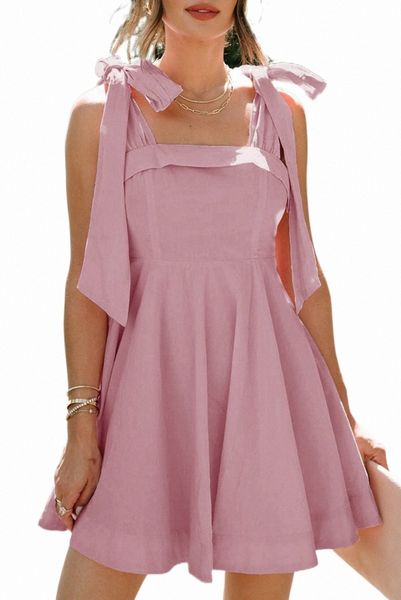 pink knotted strap square neck high waist mini dress 01cu#, Black;pink
pink knotted strap square neck high waist mini dress 01cu#, Black;pink