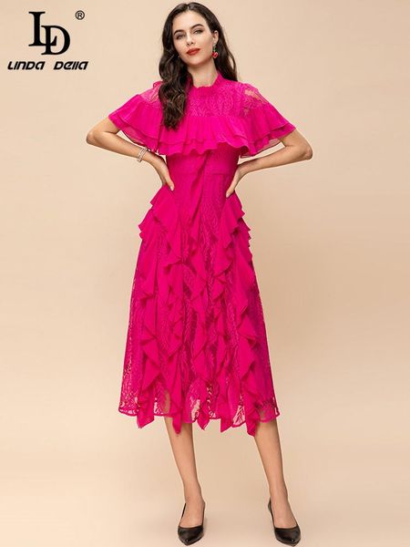 dresses ld linda della fashion designer summer dress women oneck short sleeve ruffled hollow out patchwork lace solid midi dresses, Black;gray
dresses ld linda della fashion designer summer dress women oneck short sleeve ruffled hollow out patchwork lace solid midi dresses, Black;gray