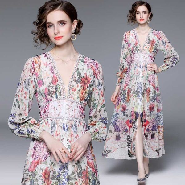 early spring women's vacation style elegant design v-neck printed long sleeved waistband dress, Black;gray
early spring women's vacation style elegant design v-neck printed long sleeved waistband dress, Black;gray