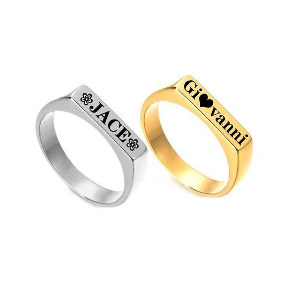 personalized and minimalist with a square band rings that can be engraved characters stainless steel rings for couples, Silver
personalized and minimalist with a square band rings that can be engraved characters stainless steel rings for couples, Silver