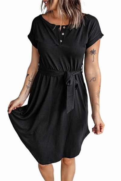 buttons crewneck lace-up high waist mini dress 74vn#, Black;pink 
buttons crewneck lace-up high waist mini dress 74vn#, Black;pink