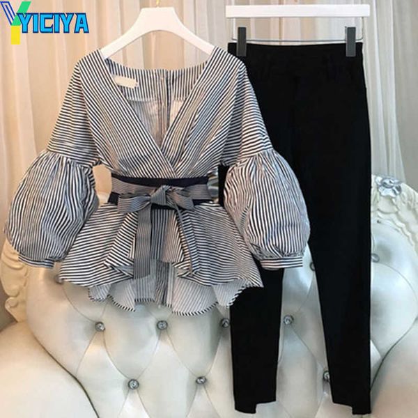 yiciya plus size casual women lantern sleeve shirts 2 pieces sets elegant ladies striped pants suit new and split pencil pant suit, White
yiciya plus size casual women lantern sleeve shirts 2 pieces sets elegant ladies striped pants suit new and split pencil pant suit, White