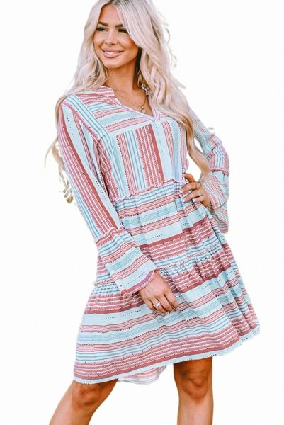 boho printed tiered bell sleeve babydoll dress 78e5#, Black;pink 
boho printed tiered bell sleeve babydoll dress 78e5#, Black;pink