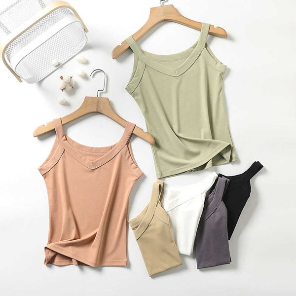 2023 new summer women's v-neck inside strap versatile lining light, White