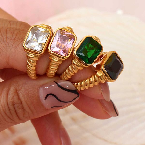 band rings 2021 new christmas jewelry luxury texture engraved side rectangle 3a zircon stone rings for women stainless steel gold gem ring j, Silver 
band rings 2021 new christmas jewelry luxury texture engraved side rectangle 3a zircon stone rings for women stainless steel gold gem ring j, Silver