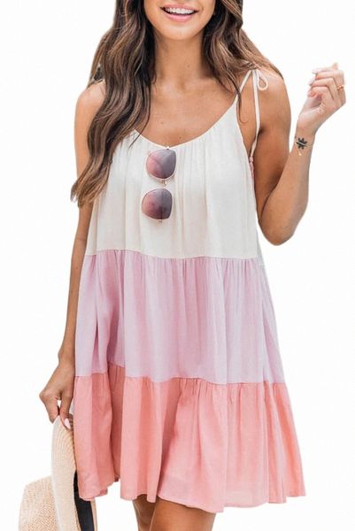 pink color block tassel drawstring lace-up sleeveless mini dress y43y#, Black;pink 
pink color block tassel drawstring lace-up sleeveless mini dress y43y#, Black;pink