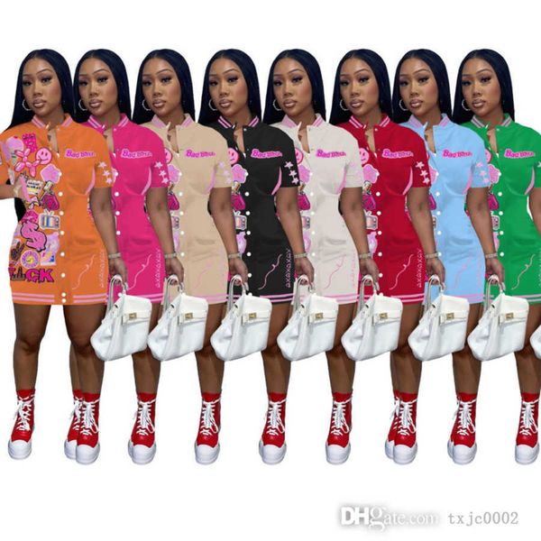 women casual dress summer skirt button thread printed dresses designer baseball jersey sportswear clothing, Black;gray
women casual dress summer skirt button thread printed dresses designer baseball jersey sportswear clothing, Black;gray