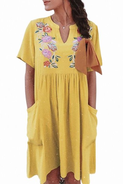 yellow split neck embroidered floral babydoll swing dress e7wx#, Black;pink
yellow split neck embroidered floral babydoll swing dress e7wx#, Black;pink