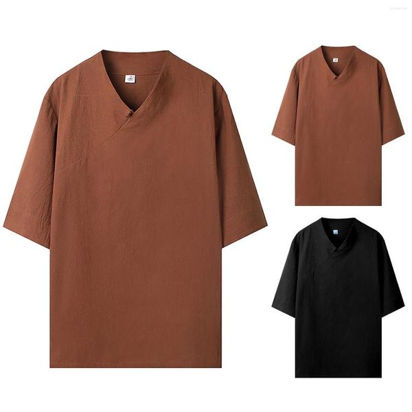t men's shirts men's long sleeve running shirt retro collar cotton short sleeved tang clothing plate buckle one button top, White;black
t men's shirts men's long sleeve running shirt retro collar cotton short sleeved tang clothing plate buckle one button top, White;black
