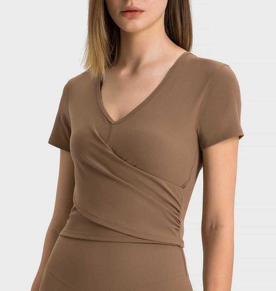 ribbed lu-353 striped v-neck short sleeved women's gym shirt cross pleated waist slim exercise fitness yoga suit
ribbed lu-353 striped v-neck short sleeved women's gym shirt cross pleated waist slim exercise fitness yoga suit