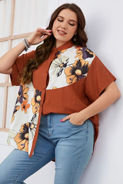 women's plus size tshirt women loose printed shortsleeved fashion casual summer large female lapel singlebreasted 230517, Black
women's plus size tshirt women loose printed shortsleeved fashion casual summer large female lapel singlebreasted 230517, Black