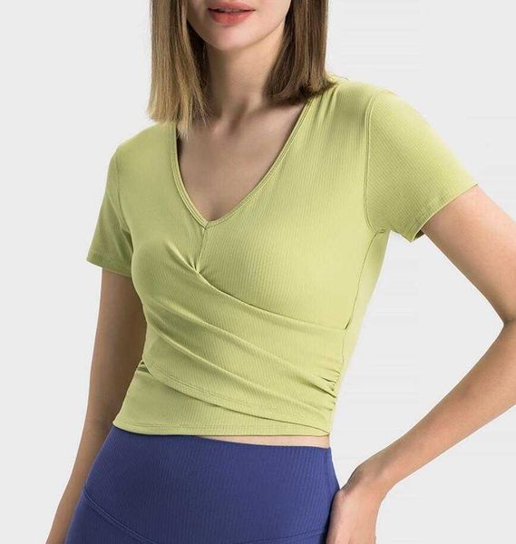 lu-353 striped ribbed v-neck short sleeved women's gym shirt cross pleated waist slim exercise fitness yoga suit, White
lu-353 striped ribbed v-neck short sleeved women's gym shirt cross pleated waist slim exercise fitness yoga suit, White