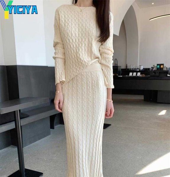 yiciya two piece dress korean knitted suit women long sleeve casual loose pullover sweater high waist bodycon skirt sets quality, White
yiciya two piece dress korean knitted suit women long sleeve casual loose pullover sweater high waist bodycon skirt sets quality, White