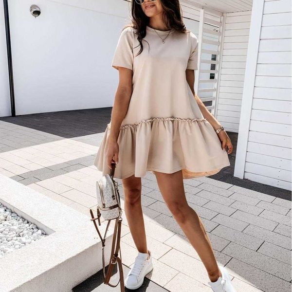 summer solid color short sleeve loose round neck ruffled dress womens clothing, Black;gray
summer solid color short sleeve loose round neck ruffled dress womens clothing, Black;gray
