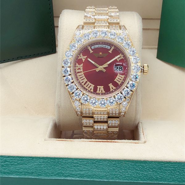 full diamond watch 218238 big diamond bezel 43mm roman dial yellow gold men men's 2813 automatic mechanical watches wristwatch red dail, Slivery;brown
full diamond watch 218238 big diamond bezel 43mm roman dial yellow gold men men's 2813 automatic mechanical watches wristwatch red dail, Slivery;brown