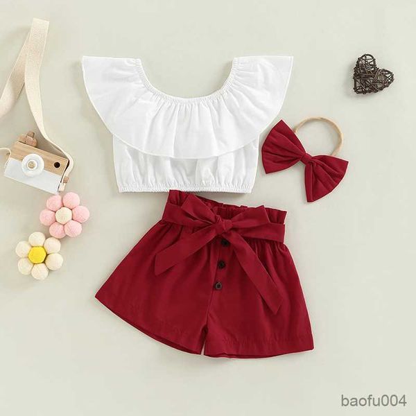 clothing sets 3pcs baby girls outfits sets summer fashion solid color boat neck flounced and shorts and headband clothing r230518, White
clothing sets 3pcs baby girls outfits sets summer fashion solid color boat neck flounced and shorts and headband clothing r230518, White