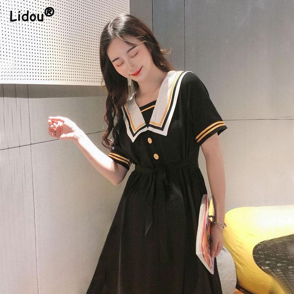 dresses preppy style bright line decoration brocade solid dresses empire loose sailor collar midcalf pullover summer women's clothing, Black;gray
dresses preppy style bright line decoration brocade solid dresses empire loose sailor collar midcalf pullover summer women's clothing, Black;gray