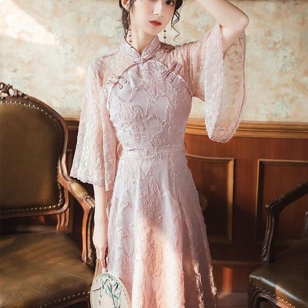 dresses lace patchwork stand collar high waist improved cheongsam women summer elegant chinese style vintage buckle party dress female, Black;gray
dresses lace patchwork stand collar high waist improved cheongsam women summer elegant chinese style vintage buckle party dress female, Black;gray