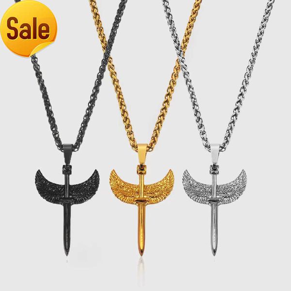 316l stainless steel real gold cross pendant waterproof jewelry angel wings sword necklace wheat chain hip hop necklace for men, Silver
316l stainless steel real gold cross pendant waterproof jewelry angel wings sword necklace wheat chain hip hop necklace for men, Silver
