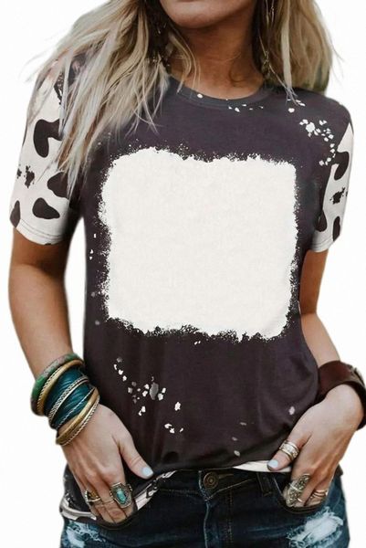 black tie dye bleached crew neck short sleeves t-shirt p8ab#, White