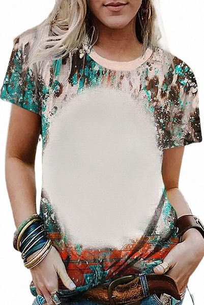 green bleached western print blank graphic t shirt u4oa#, White