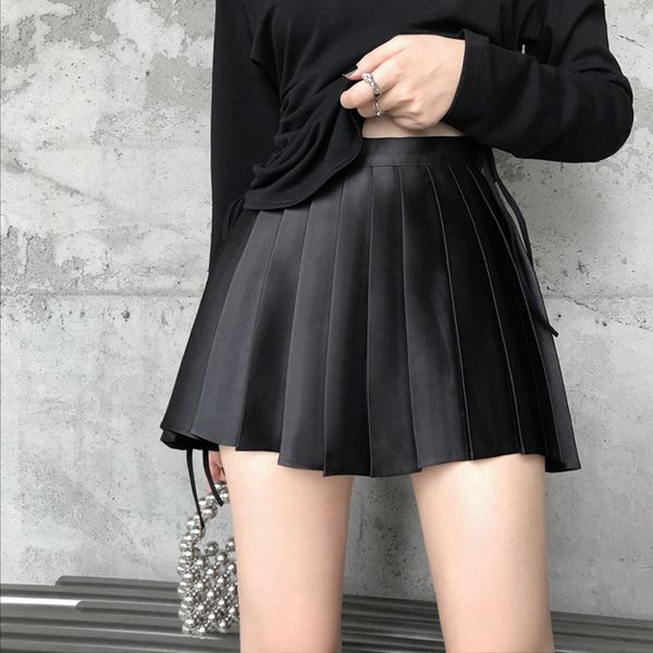skirts women satin pleated mini skirt 230518, Black