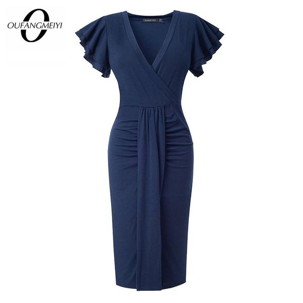 dresses women fashion elegant solid color v neck ruffles slit lady sheath pencil dress eb718, Black;gray
dresses women fashion elegant solid color v neck ruffles slit lady sheath pencil dress eb718, Black;gray