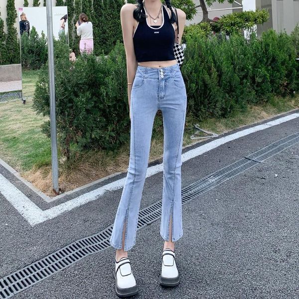 jeans jeans women frontslit spliced flare elegant korean style casual slim trendy retro stretchy chic anklelength female denim 2022, Blue
jeans jeans women frontslit spliced flare elegant korean style casual slim trendy retro stretchy chic anklelength female denim 2022, Blue