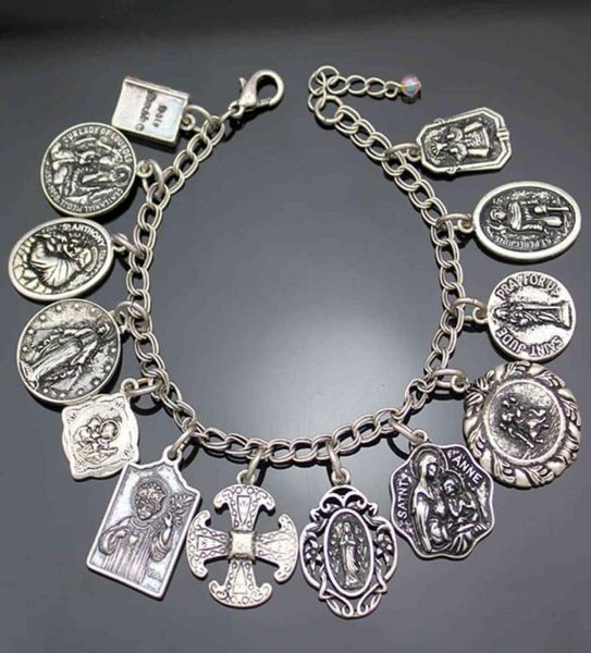 vintage gold silver plated catholic religious church medals saints pray for us cross chain bracelet bangle jewelry new9168906, Black
vintage gold silver plated catholic religious church medals saints pray for us cross chain bracelet bangle jewelry new9168906, Black