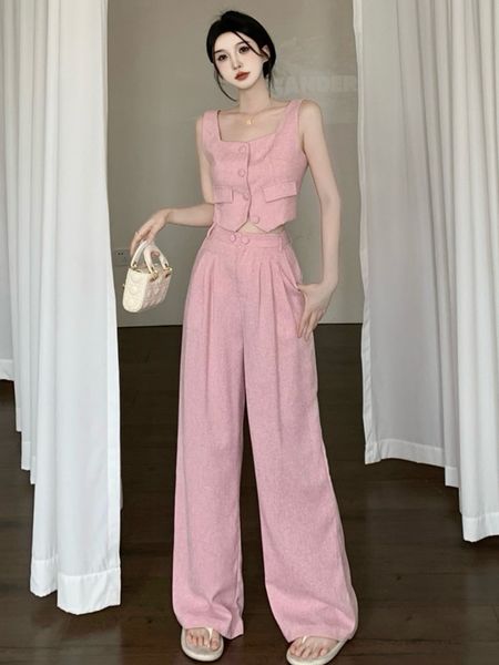 women's two piece pants high street small fragrance two piece set for women korean sweet vest crop wide leg pant sets french fashion 2, White
women's two piece pants high street small fragrance two piece set for women korean sweet vest crop wide leg pant sets french fashion 2, White