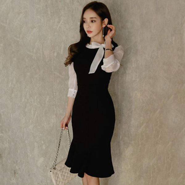 dresses 2023 spring summer korean new women fashion stitching bow tie sevenpoint sleeve temperament elegant tight fishtail dress, Black;gray
dresses 2023 spring summer korean new women fashion stitching bow tie sevenpoint sleeve temperament elegant tight fishtail dress, Black;gray