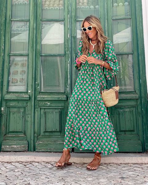 casual dress summer bohemian long skirt women's print puff sleeves loose floor-length dress elegant v-neck holiday party beach dress ve, Black;gray
casual dress summer bohemian long skirt women's print puff sleeves loose floor-length dress elegant v-neck holiday party beach dress ve, Black;gray