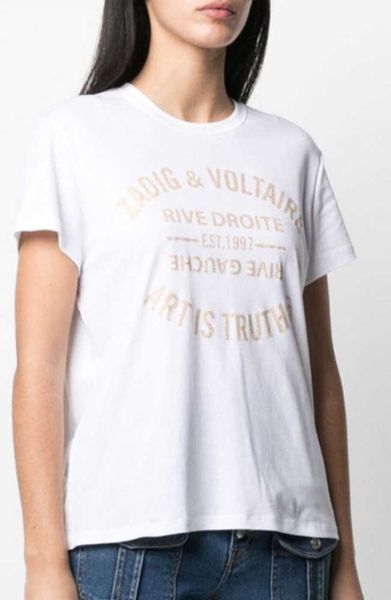 zadig voltaire 23ss summer cotton new women designer t shirt classic letters champagne gilt printed cotton short sleeve fashion, White
zadig voltaire 23ss summer cotton new women designer t shirt classic letters champagne gilt printed cotton short sleeve fashion, White