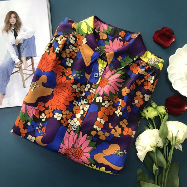 women's blouses shirt silk 100 floral printed long sleeve lapel twill fabric blouse 230517, White
women's blouses shirt silk 100 floral printed long sleeve lapel twill fabric blouse 230517, White