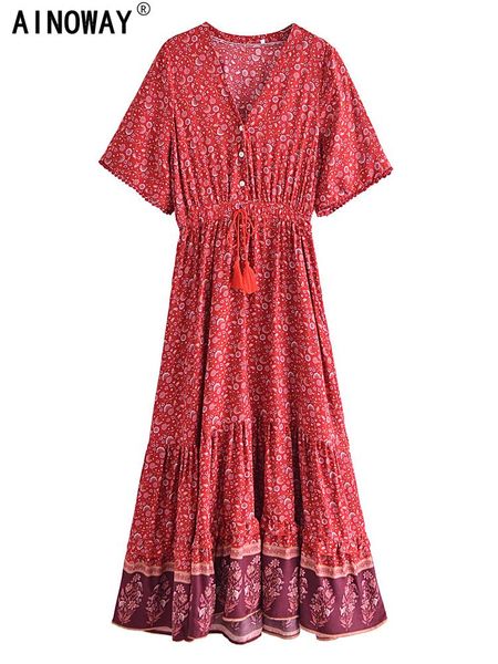 dresses vintage chic fashion women floral print vneck rayon beach bohemian maxi dress ladies v neck tassel summer boho dresses robe, Black;gray 
dresses vintage chic fashion women floral print vneck rayon beach bohemian maxi dress ladies v neck tassel summer boho dresses robe, Black;gray