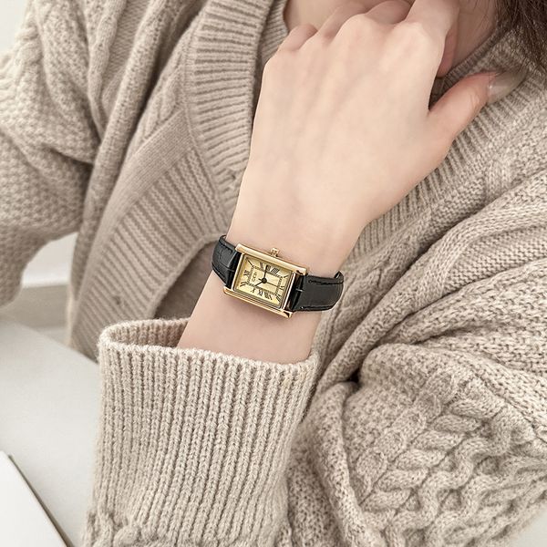 

brand fashion stainless steel quartz women's watch 36mm roman numerals small square belt watch student girls' watch aaa, Slivery;brown
