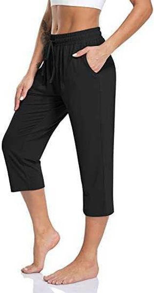 new women's capris loose drawstring fitness sports pants casual pants for women, Black;white
new women's capris loose drawstring fitness sports pants casual pants for women, Black;white