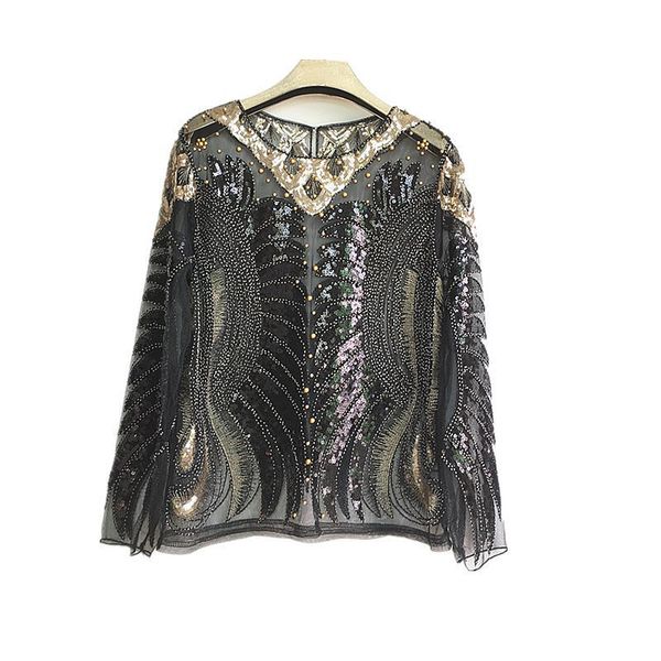 women's blouses shirts women fashion beading sequins hollow full sleeve blouse shirt 230517, White
women's blouses shirts women fashion beading sequins hollow full sleeve blouse shirt 230517, White