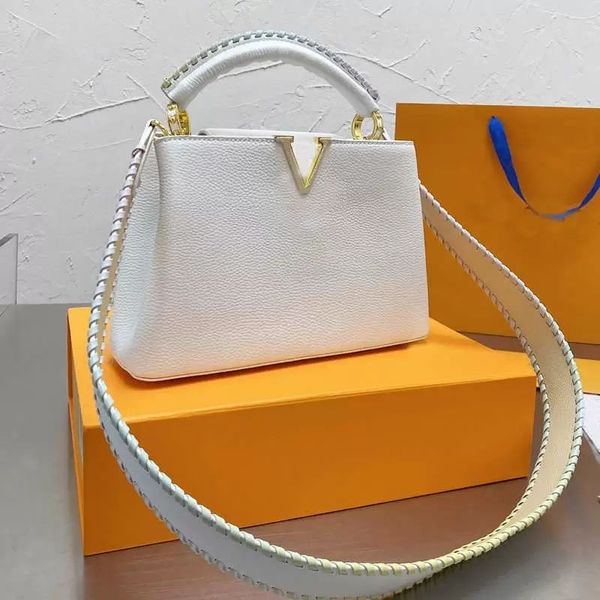 women fashion handbag crossbody bags shoulder tote bag litchee pattern genuine leather braided bicolor strap capucines handbags, Black;red
women fashion handbag crossbody bags shoulder tote bag litchee pattern genuine leather braided bicolor strap capucines handbags, Black;red