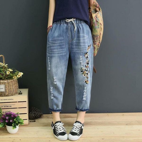 jeans qpfjqd summer vintage chinese style flower embroidery pattern jeans harem pants elastic waist drawstring denim trousers female, Blue
jeans qpfjqd summer vintage chinese style flower embroidery pattern jeans harem pants elastic waist drawstring denim trousers female, Blue
