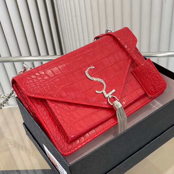 women designer classic v-shaped flap bag alligator real leather diamonds silver metal hardware chain with tassel 5 colors crossbody shoulder
women designer classic v-shaped flap bag alligator real leather diamonds silver metal hardware chain with tassel 5 colors crossbody shoulder