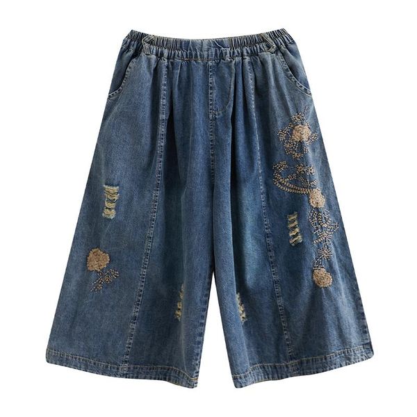 jeans vintage embroidery ripped jeans women summer elastic waist casual loose wide leg denim pants s281, Blue
jeans vintage embroidery ripped jeans women summer elastic waist casual loose wide leg denim pants s281, Blue