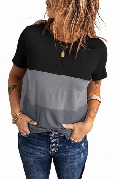 black contrast colorblock t-shirt 2023 new s6xb#, White 
black contrast colorblock t-shirt 2023 new s6xb#, White
